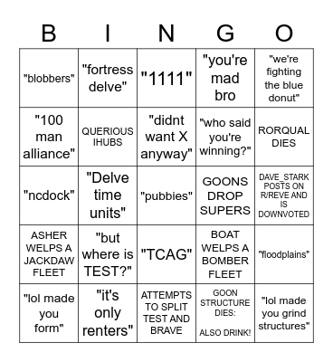 Just Goon things Bingo Card