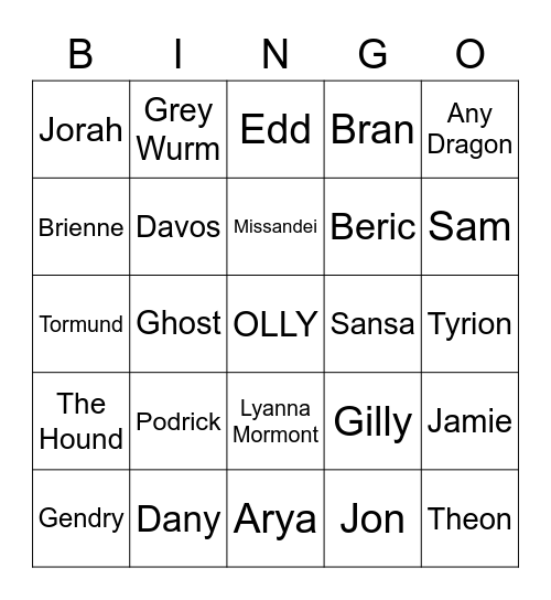 Game of Thrones Bingo Card