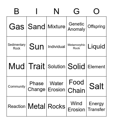 Science Bingo Card