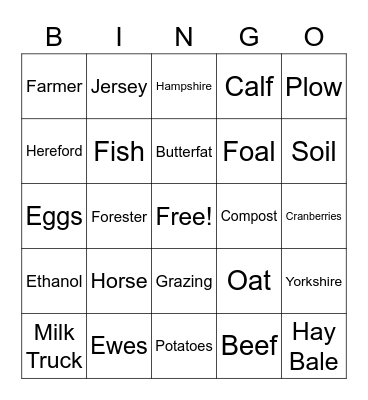 Agriculture BINGO  Bingo Card