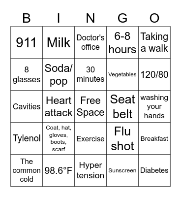Healthy Bingo Card