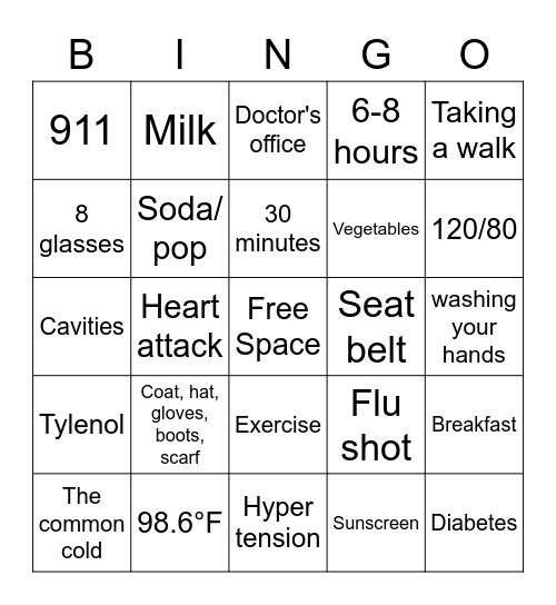 Healthy Bingo Card