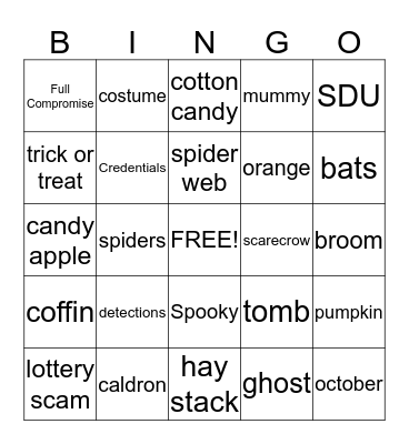 Fall Fraud Bingo Card