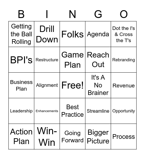 All In Manager Meeting Bingo Card