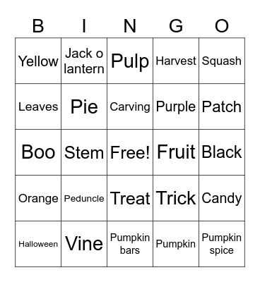 October Bingo Card