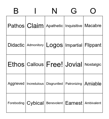 Vocabulary Bingo Card