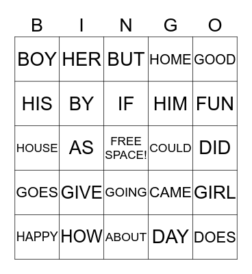 2G Power Words A-I Bingo Card