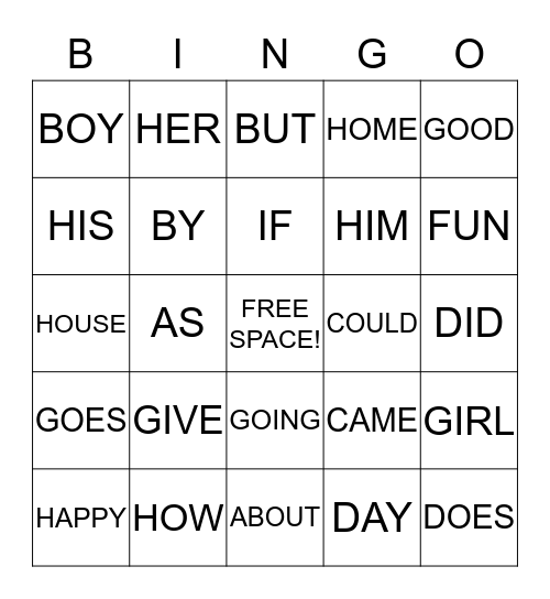 2G Power Words A-I Bingo Card