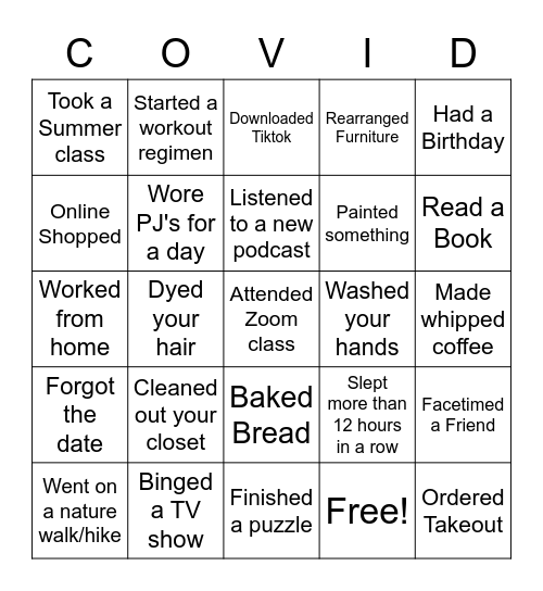 Quarantine Bingo Card