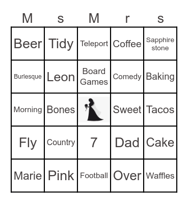 All about the Bride! Bingo Card