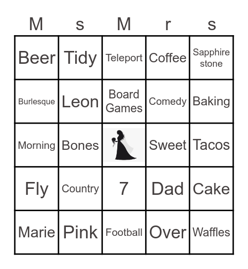 All about the Bride! Bingo Card