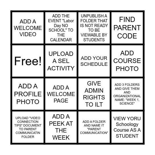 Schoology Design Bingo Card