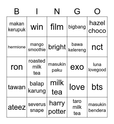 Wooyoung Bingo Card