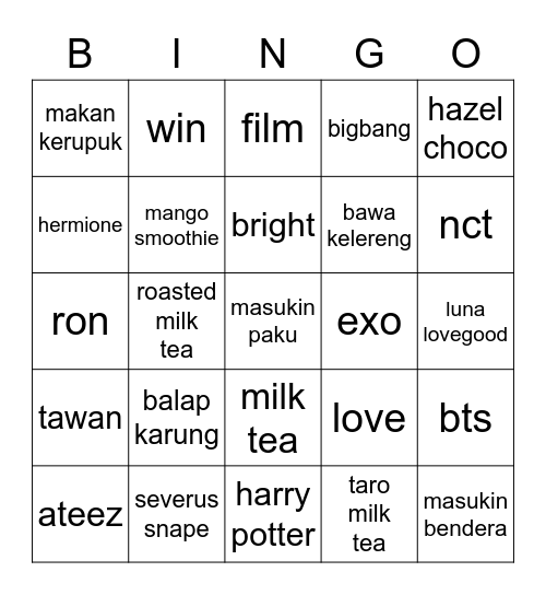 Wooyoung Bingo Card