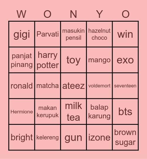 👶 WONYOUNGIE 👶 Bingo Card