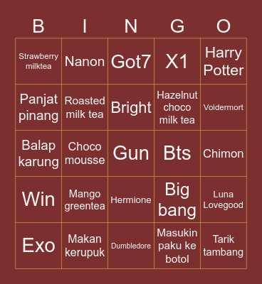 Judys Bingo Card