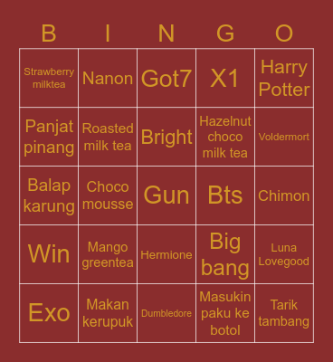 Judys Bingo Card