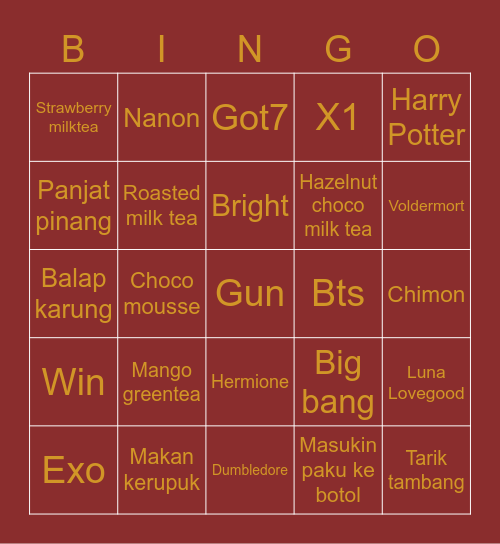 Judys Bingo Card