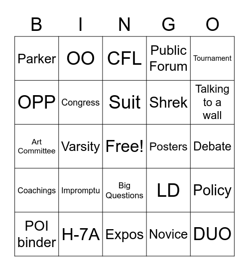 Leland Speech and Debate Bingo! Bingo Card