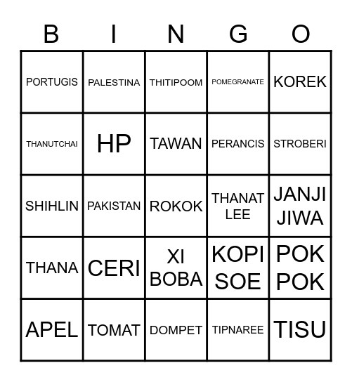 WARGAx66 Bingo Card