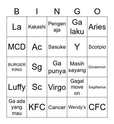Tiff Bingo Card