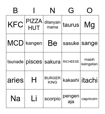 Untitled Bingo Card