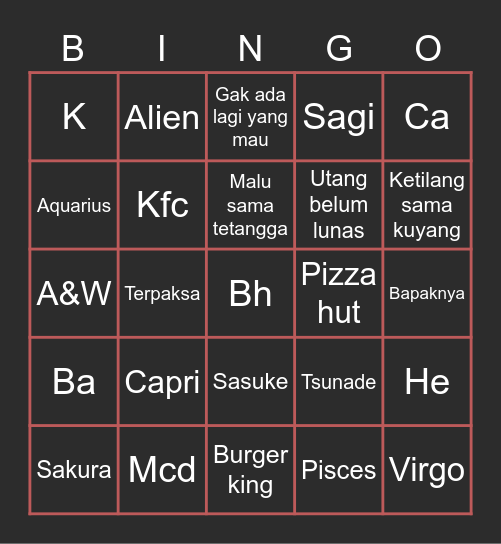 Untitled Bingo Card