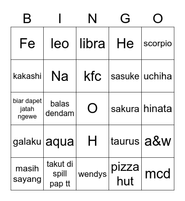 Untitled Bingo Card