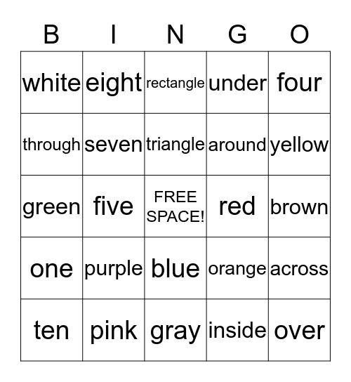 Category Words Bingo Card
