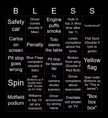70th Anniversary GP Bingo Card