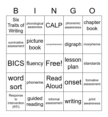 Foundations of Literacy Bingo Card