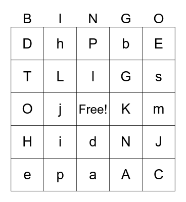 Alphabet Bingo Card