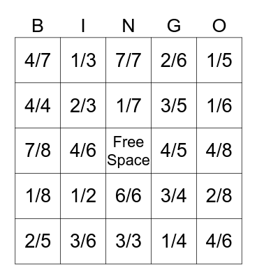 Fraction Bingo Card