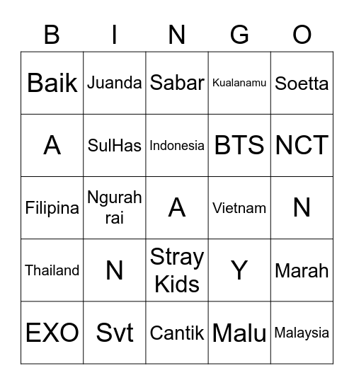 Bingo Nayna Bingo Card