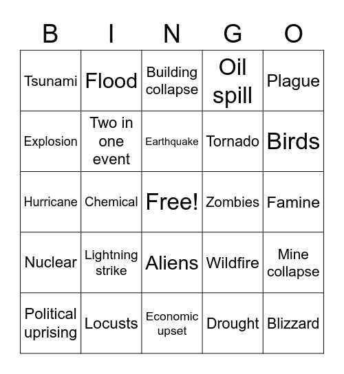 2020 Apocalypse Bingo Card