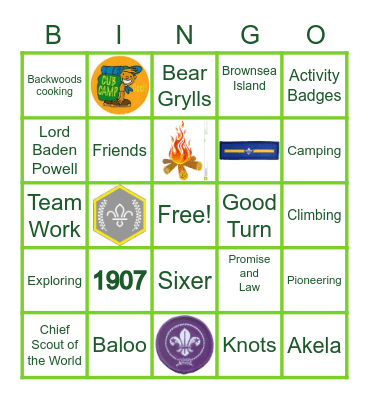 Slinfold Cubs Bingo Card