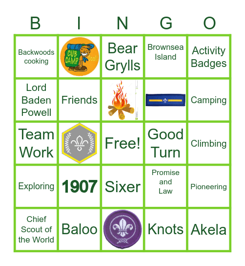 Slinfold Cubs Bingo Card