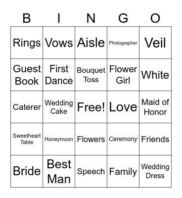 Bridal Shower Bingo Card