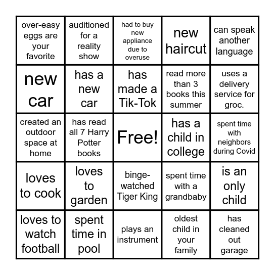 Back to School BINGO Card