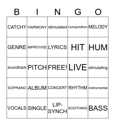 Music Bingo Vocabulary Bingo Card