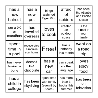 Back to School BINGO Card