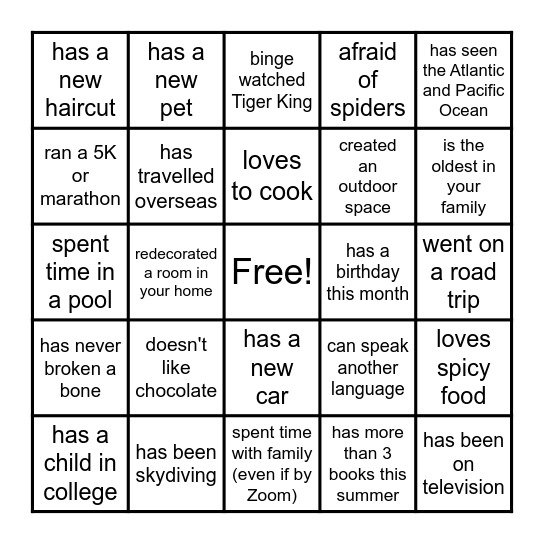 Back to School BINGO Card