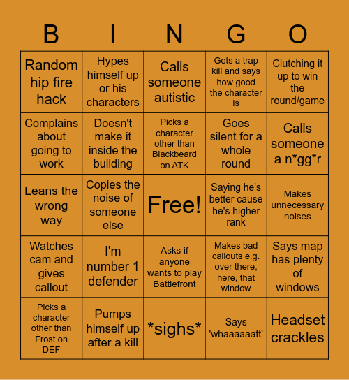 Ultimate Rainbow6 Bingo Card