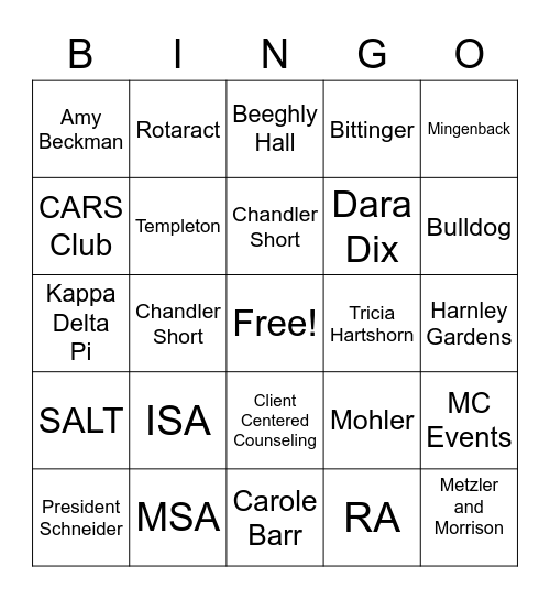 McPherson College Bingo Card