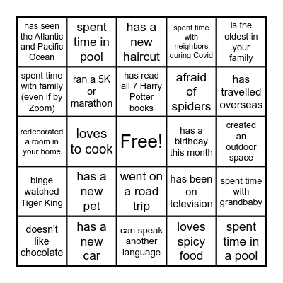 Back to School BINGO Card