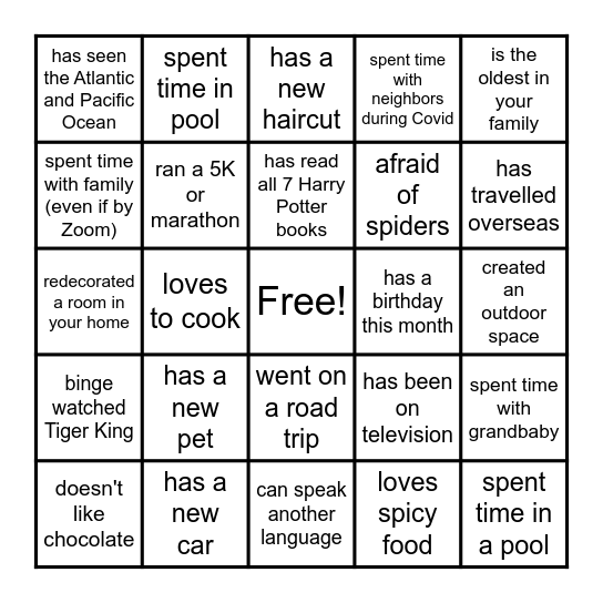 Back to School BINGO Card