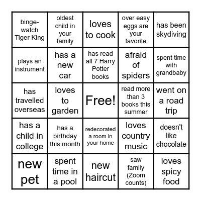 Back to School BINGO Card