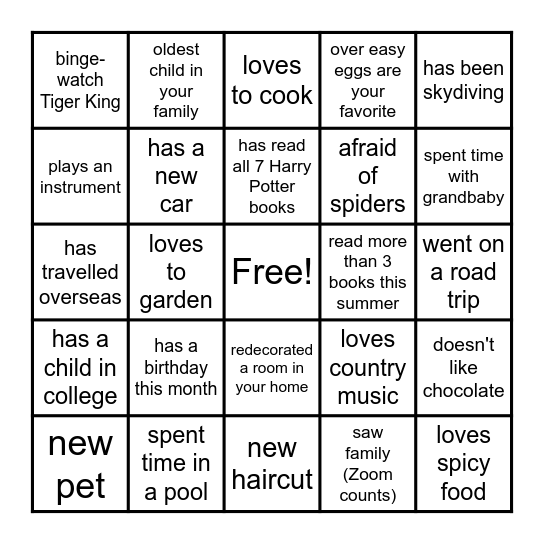 Back to School BINGO Card