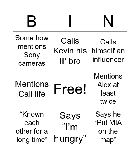 Aaron’s Speech Bingo Card