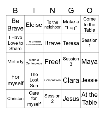 Compassion Camp Bingo Card